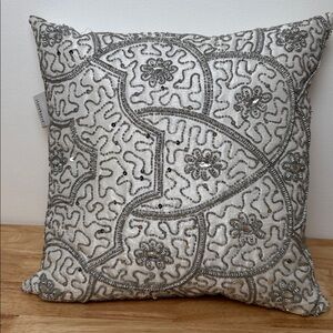 EUC Storehouse white and silver beaded decor pillow